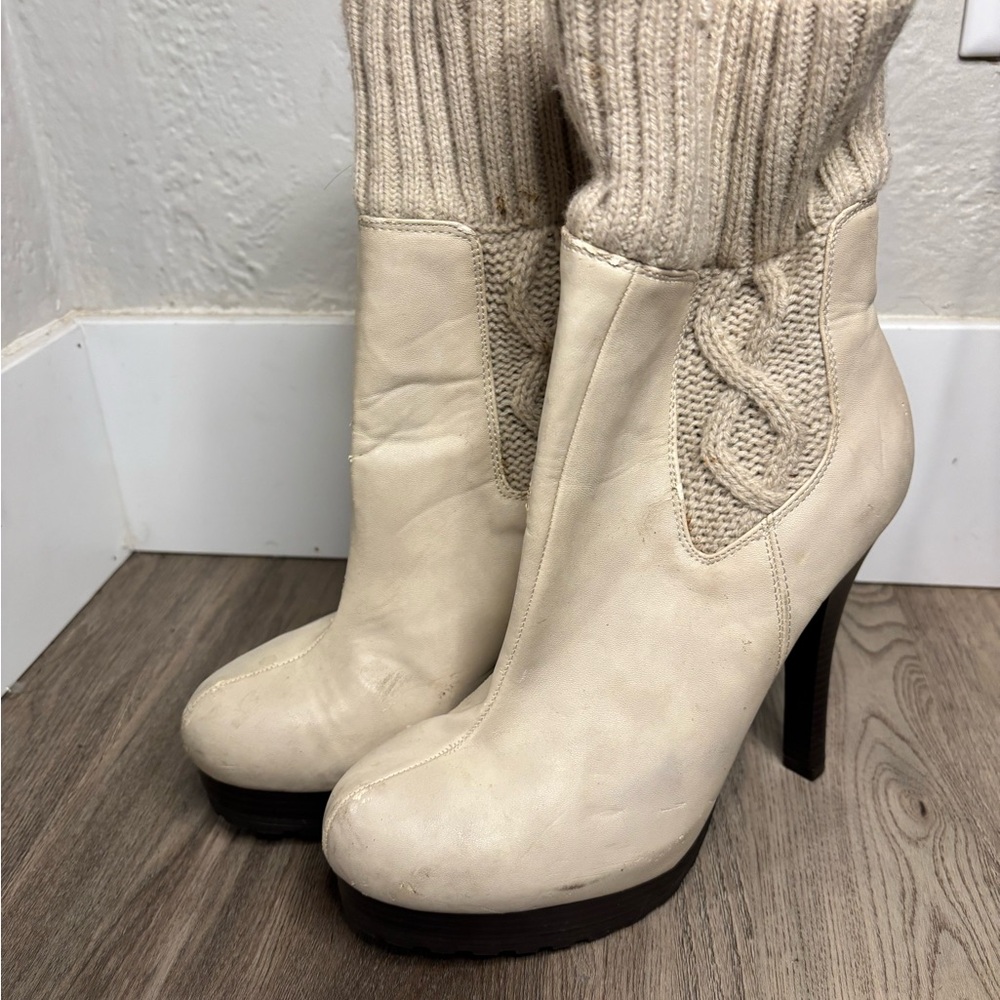 Women’s Size 8 *Jennifer Lopez* Cream High Heel Knit Ankle Boots